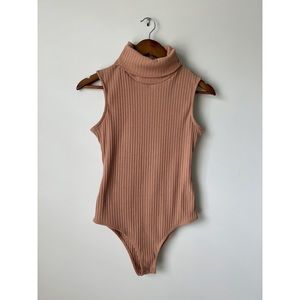 Shein Beige Bodysuit Stretch Mock Nech Sz S Sleeveless Stretch Top